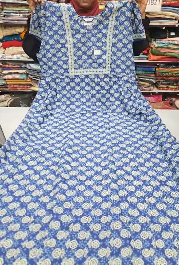 Pure Jaipur Cotton V-Neck Frock Maxi Nighty | NT3607